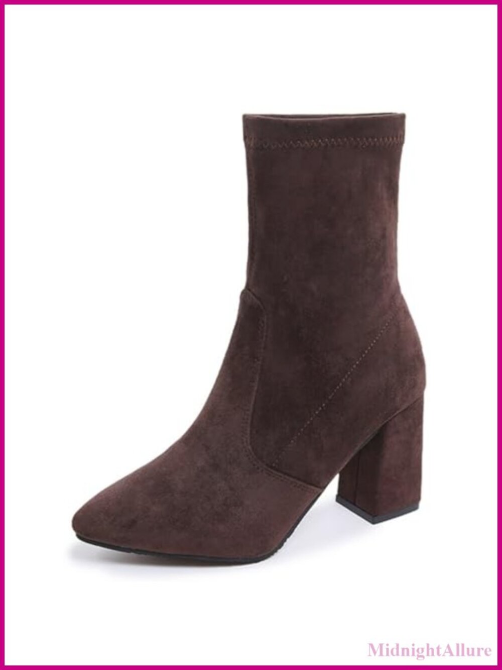 Suede Pointed Toe Chunky Heeled Ankle Boots Stretch Pull On Sock Booties